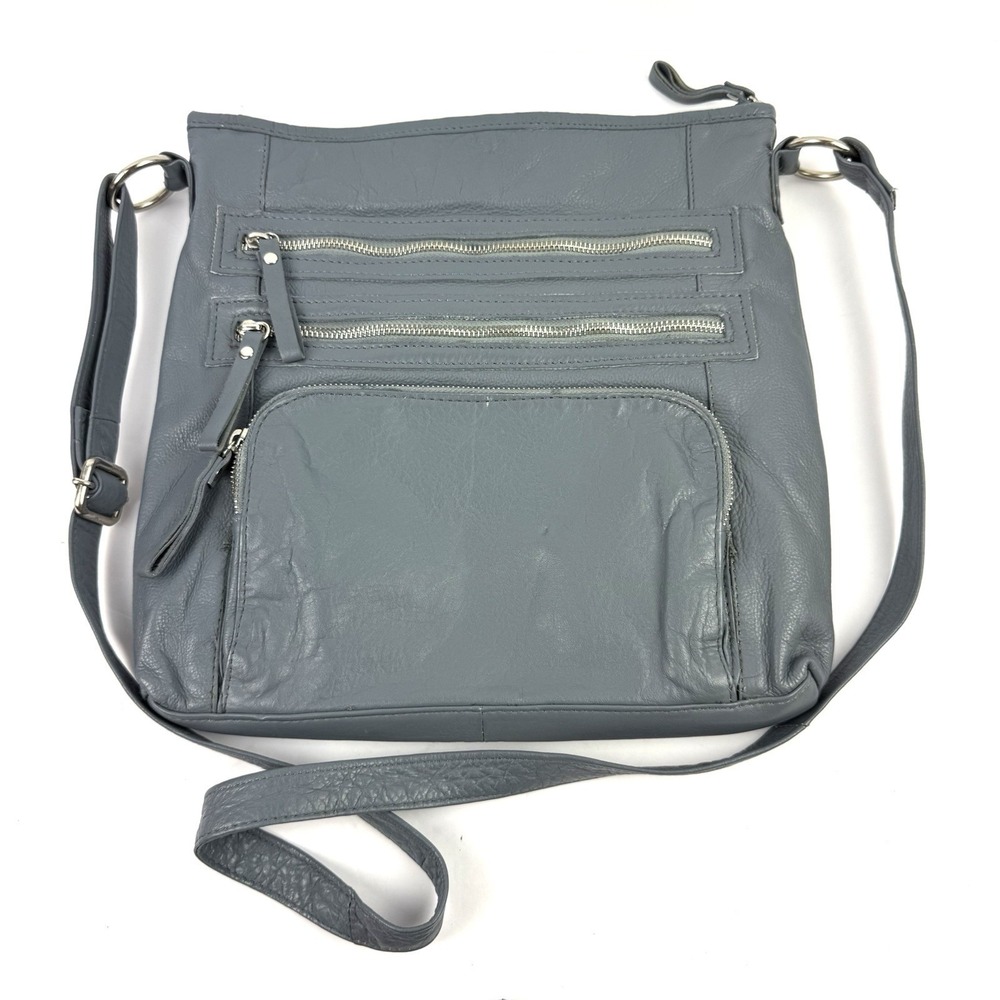 Great American Leather Works Crossbody Bag Slate Blue Leather Handbag Brand New‎